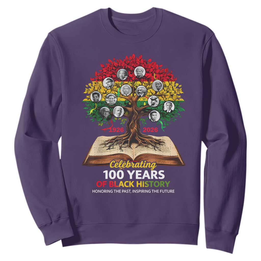 Celebrating 100 Years Of Black History Honoring The Past Inspiring The Future Sweatshirt Black Leaders TS11 Purple Print Your Wear