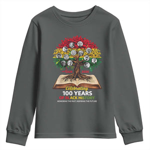 Celebrating 100 Years Of Black History Honoring The Past Inspiring The Future Youth Sweatshirt Black Leaders TS11 Dark Heather Print Your Wear