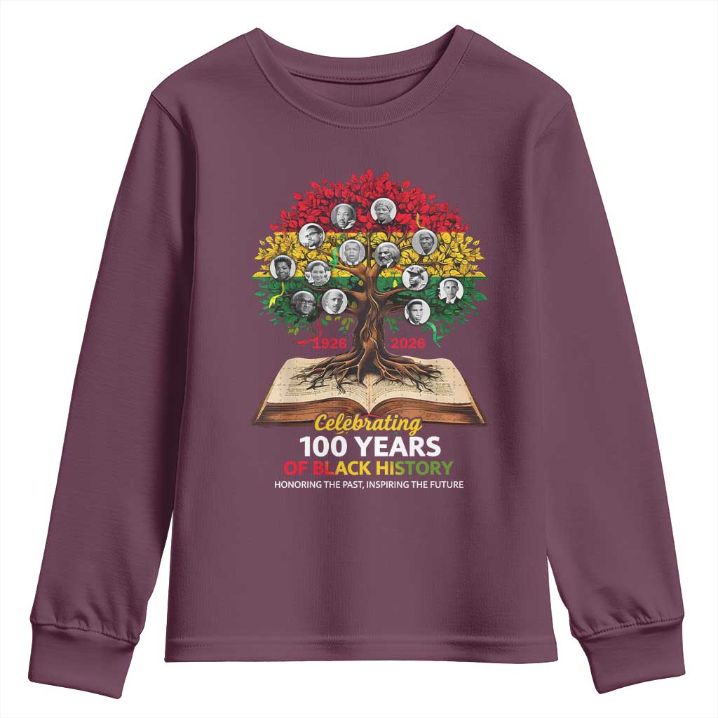Celebrating 100 Years Of Black History Honoring The Past Inspiring The Future Youth Sweatshirt Black Leaders TS11 Maroon Print Your Wear