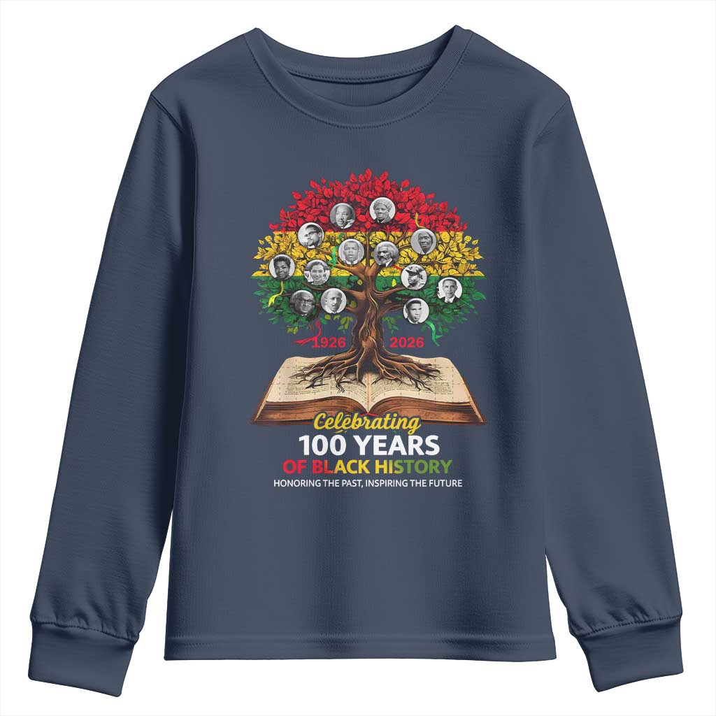 Celebrating 100 Years Of Black History Honoring The Past Inspiring The Future Youth Sweatshirt Black Leaders TS11 Navy Print Your Wear