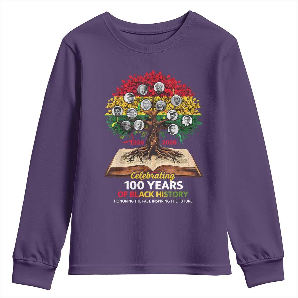 Celebrating 100 Years Of Black History Honoring The Past Inspiring The Future Youth Sweatshirt Black Leaders TS11 Purple Print Your Wear