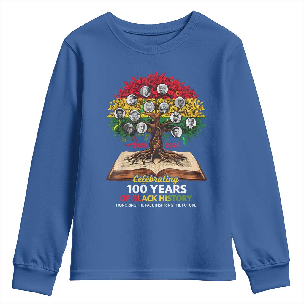Celebrating 100 Years Of Black History Honoring The Past Inspiring The Future Youth Sweatshirt Black Leaders TS11 Royal Blue Print Your Wear