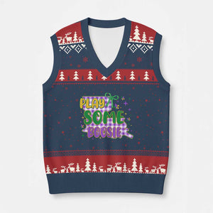 Play Some Boosie Mardi Gras V-Neck Knit Sweater Vest Funny Fat Tuesday Coquette Louisiana Carnival TS11 Navy Red Print Your Wear