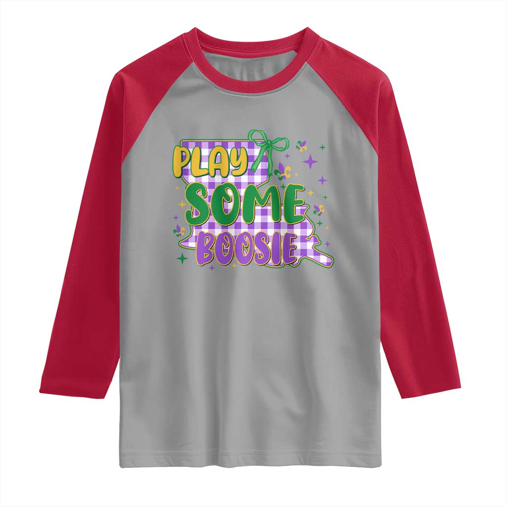 Play Some Boosie Mardi Gras Raglan Shirt Funny Fat Tuesday Coquette Louisiana Carnival TS11 Sport Gray Red Print Your Wear