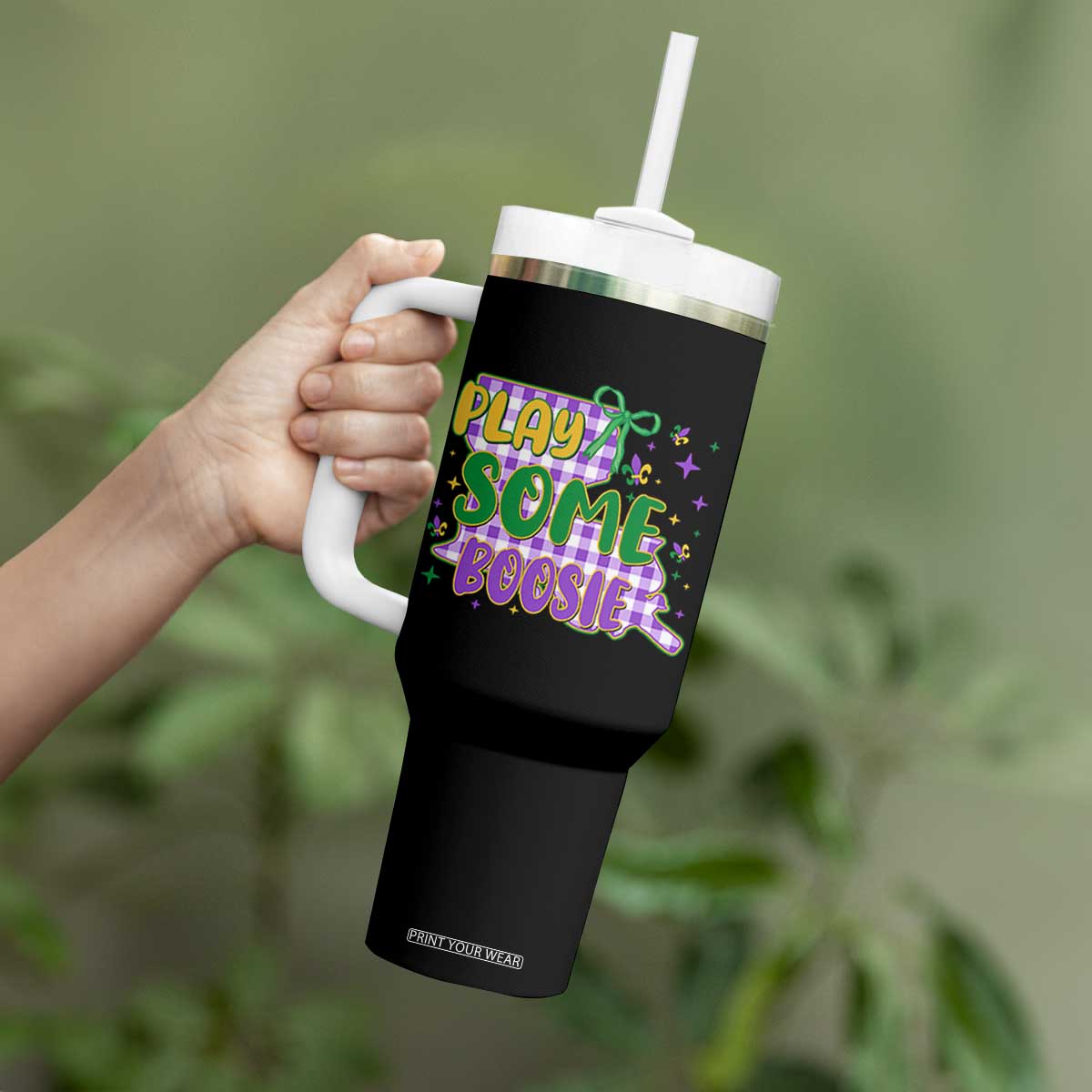 Play Some Boosie Mardi Gras Tumbler With Handle Funny Fat Tuesday Coquette Louisiana Carnival TS11 Print Your Wear