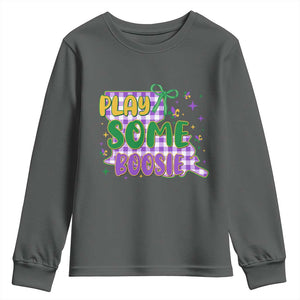 Play Some Boosie Mardi Gras Youth Sweatshirt Funny Fat Tuesday Coquette Louisiana Carnival TS11 Dark Heather Print Your Wear