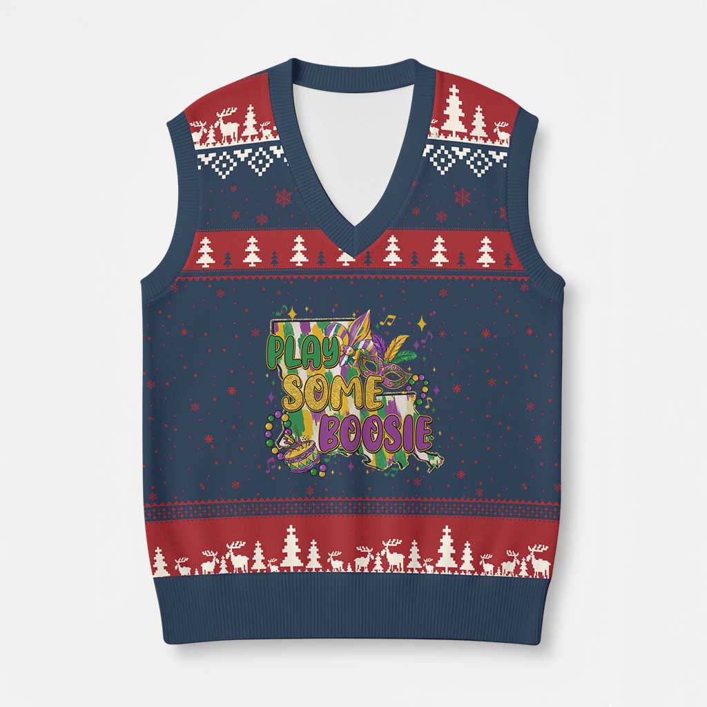 Play Some Boosie Mardi Gras V-Neck Knit Sweater Vest Funny Louisiana New Orleans Carnival TS11 Navy Red Print Your Wear