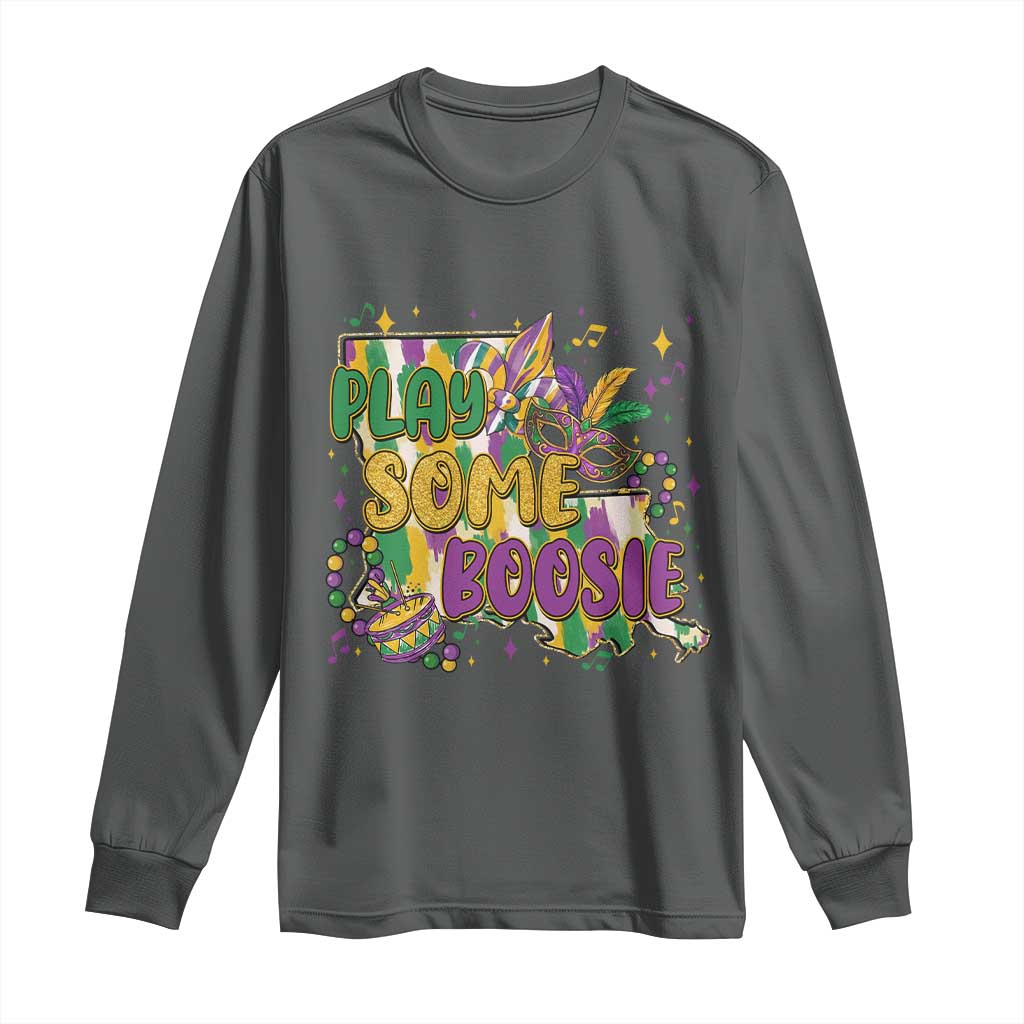 Play Some Boosie Mardi Gras Long Sleeve Shirt Funny Louisiana New Orleans Carnival TS11 Dark Heather Print Your Wear