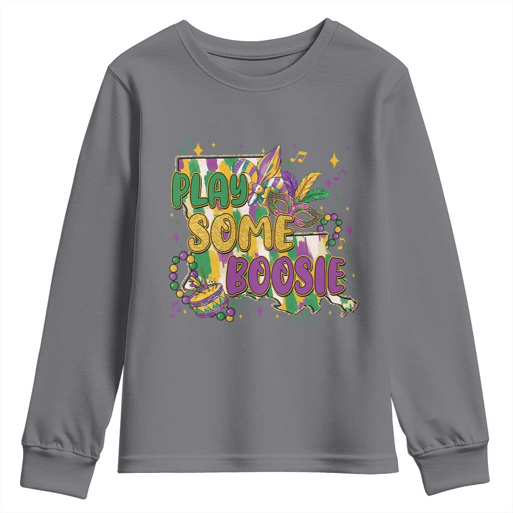 Play Some Boosie Mardi Gras Youth Sweatshirt Funny Louisiana New Orleans Carnival TS11 Charcoal Print Your Wear