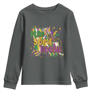 Play Some Boosie Mardi Gras Youth Sweatshirt Funny Louisiana New Orleans Carnival TS11 Dark Heather Print Your Wear