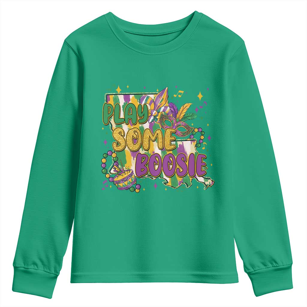 Play Some Boosie Mardi Gras Youth Sweatshirt Funny Louisiana New Orleans Carnival TS11 Irish Green Print Your Wear