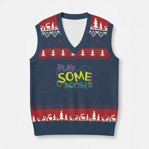 Funny Play Some Boosie Mardi Gras V-Neck Knit Sweater Vest Beads Carnival Louisiana TS11 Navy Red Print Your Wear
