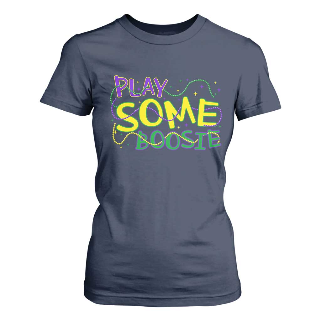 Funny Play Some Boosie Mardi Gras T Shirt For Women Beads Carnival Louisiana TS11 Navy Print Your Wear