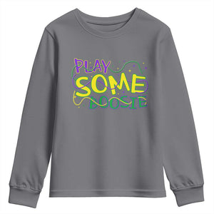 Funny Play Some Boosie Mardi Gras Youth Sweatshirt Beads Carnival Louisiana TS11 Charcoal Print Your Wear