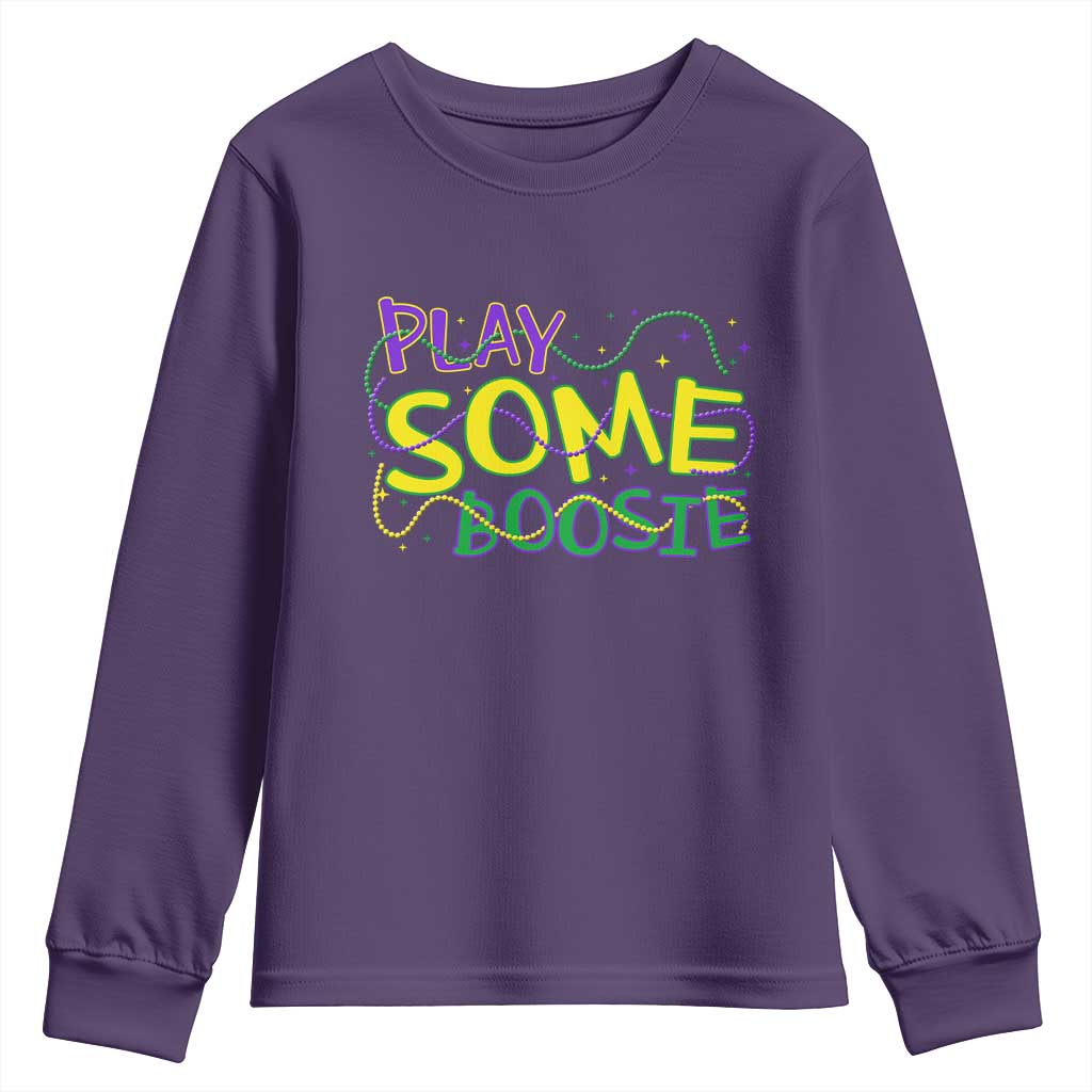 Funny Play Some Boosie Mardi Gras Youth Sweatshirt Beads Carnival Louisiana TS11 Purple Print Your Wear