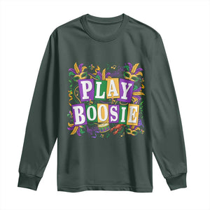 Funny Play Boosie Mardi Gras Long Sleeve Shirt Fat Tuesday Carnival Fleur De Lis Music TS11 Dark Forest Green Print Your Wear