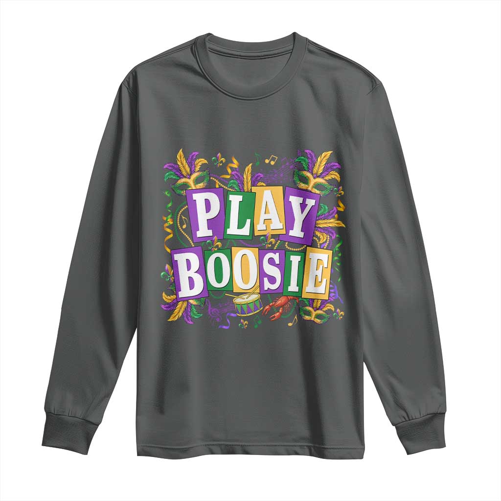 Funny Play Boosie Mardi Gras Long Sleeve Shirt Fat Tuesday Carnival Fleur De Lis Music TS11 Dark Heather Print Your Wear