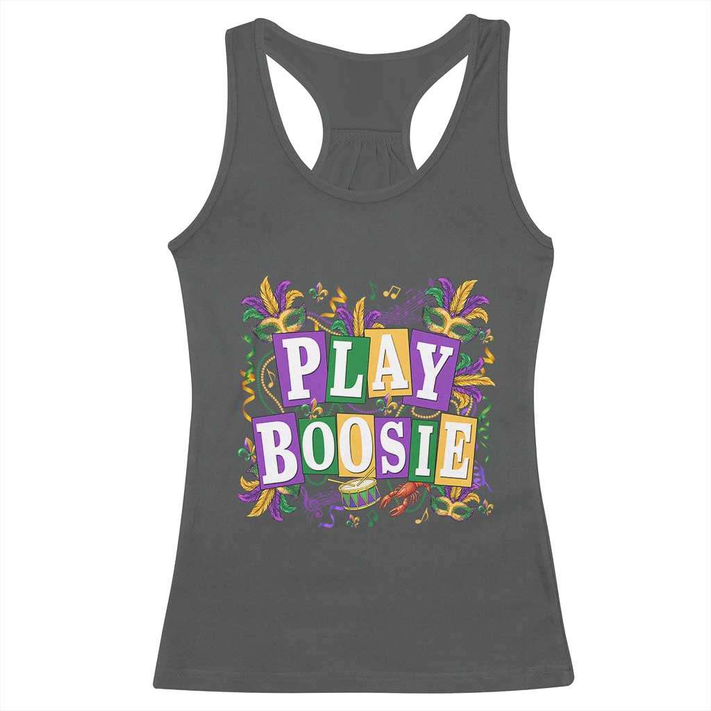 Funny Play Boosie Mardi Gras Racerback Tank Top Fat Tuesday Carnival Fleur De Lis Music TS11 Dark Heather Print Your Wear