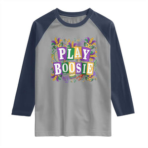 Funny Play Boosie Mardi Gras Raglan Shirt Fat Tuesday Carnival Fleur De Lis Music TS11 Sport Gray Navy Print Your Wear