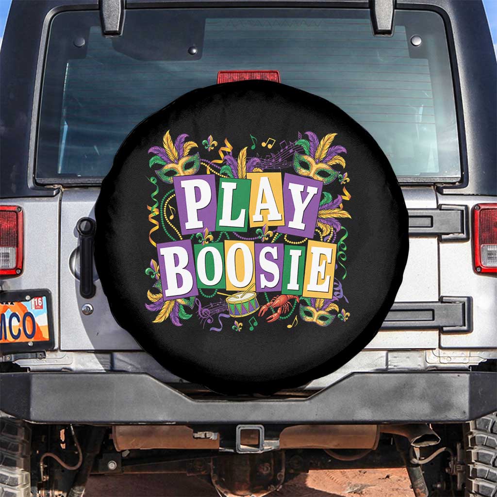 Funny Play Boosie Mardi Gras Spare Tire Cover Fat Tuesday Carnival Fleur De Lis Music TS11 No hole Black Print Your Wear