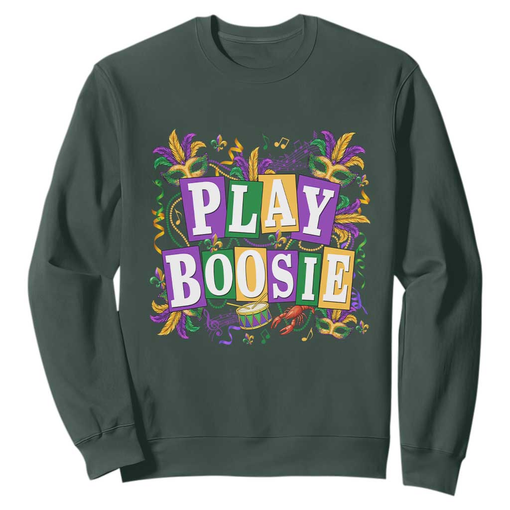 Funny Play Boosie Mardi Gras Sweatshirt Fat Tuesday Carnival Fleur De Lis Music TS11 Dark Forest Green Print Your Wear