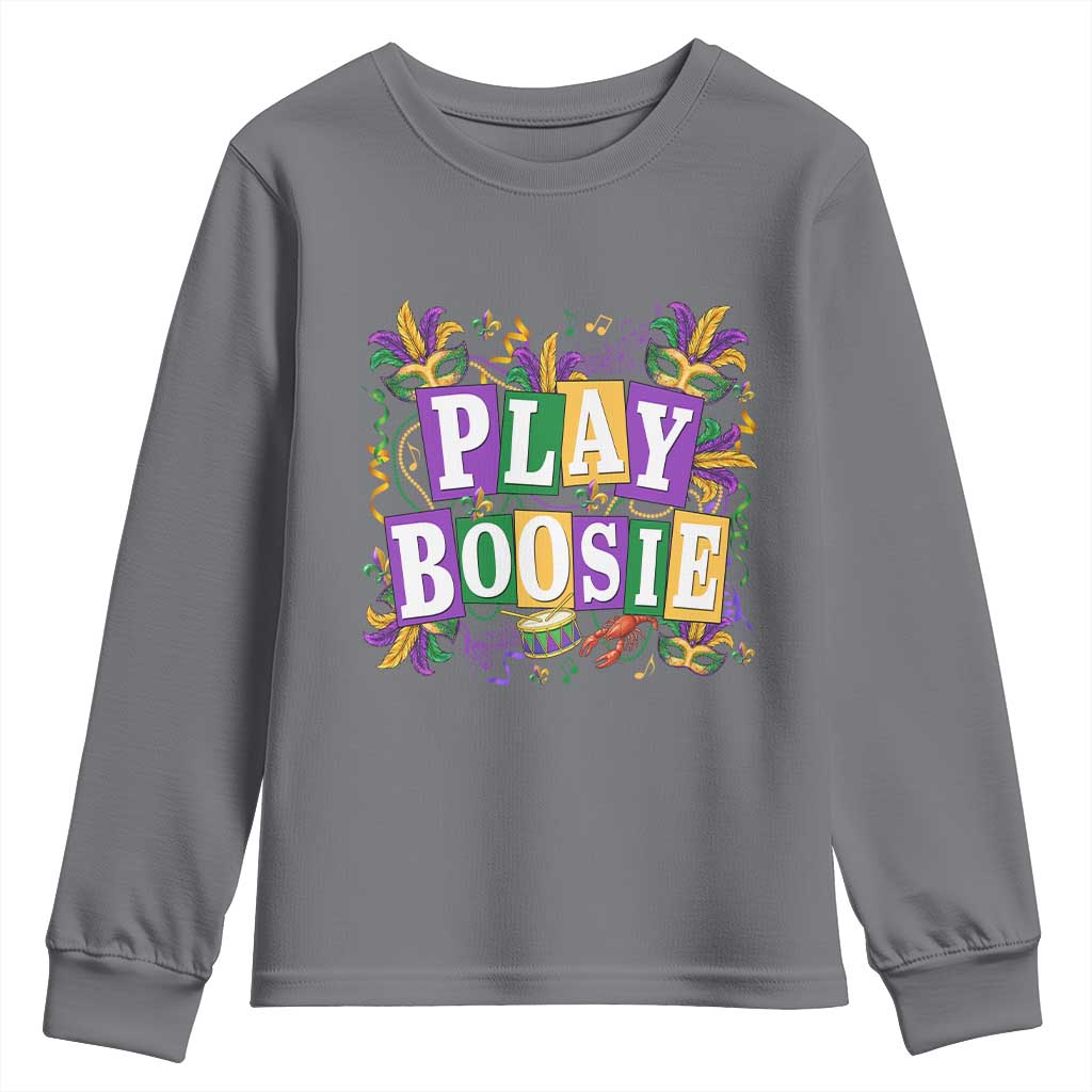 Funny Play Boosie Mardi Gras Youth Sweatshirt Fat Tuesday Carnival Fleur De Lis Music TS11 Charcoal Print Your Wear