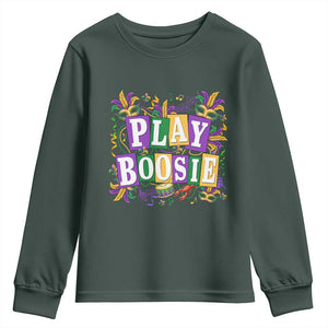 Funny Play Boosie Mardi Gras Youth Sweatshirt Fat Tuesday Carnival Fleur De Lis Music TS11 Dark Forest Green Print Your Wear