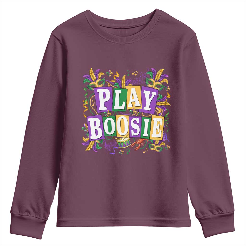 Funny Play Boosie Mardi Gras Youth Sweatshirt Fat Tuesday Carnival Fleur De Lis Music TS11 Maroon Print Your Wear