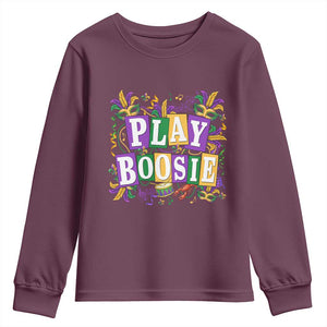 Funny Play Boosie Mardi Gras Youth Sweatshirt Fat Tuesday Carnival Fleur De Lis Music TS11 Maroon Print Your Wear
