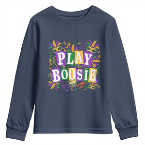 Funny Play Boosie Mardi Gras Youth Sweatshirt Fat Tuesday Carnival Fleur De Lis Music TS11 Navy Print Your Wear