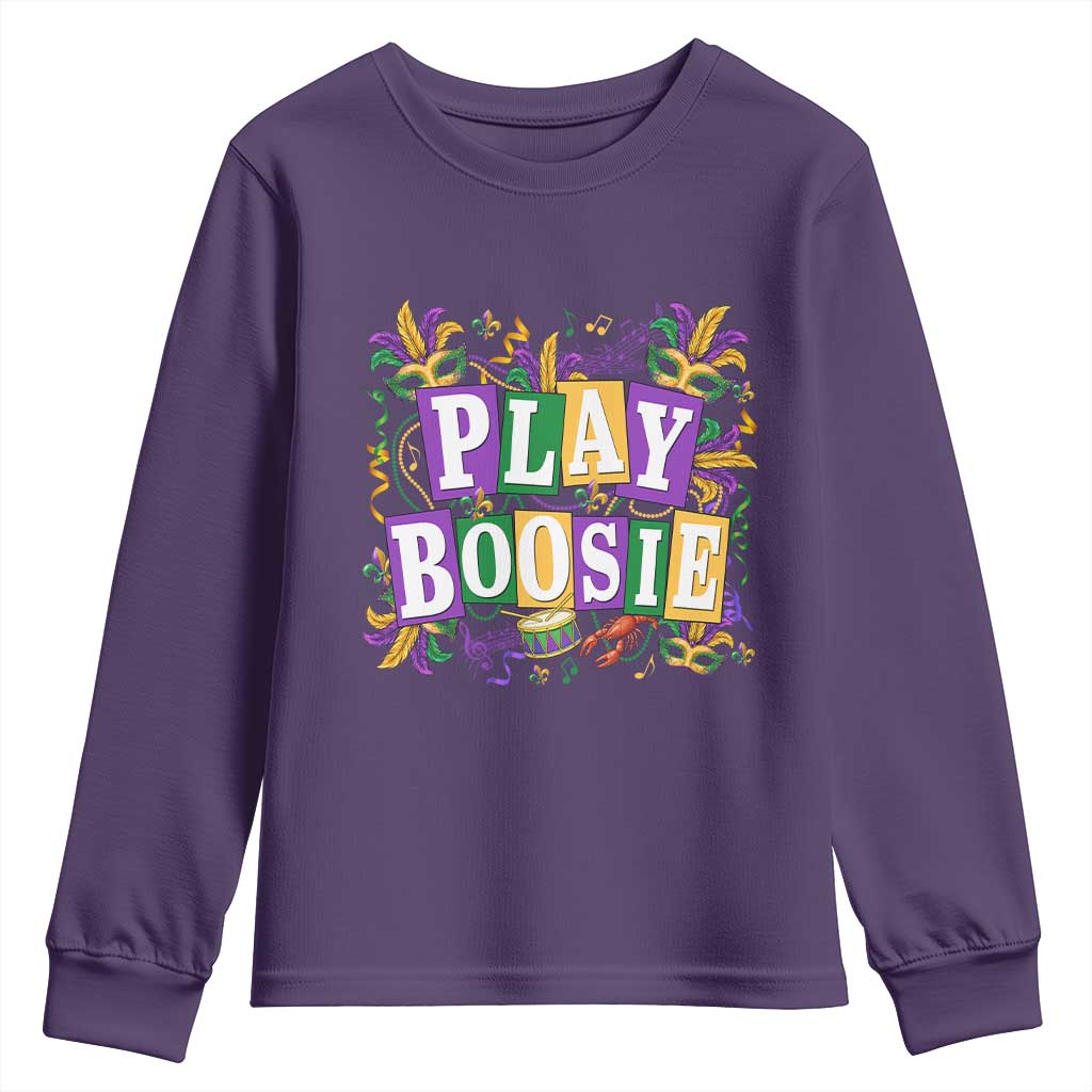 Funny Play Boosie Mardi Gras Youth Sweatshirt Fat Tuesday Carnival Fleur De Lis Music TS11 Purple Print Your Wear