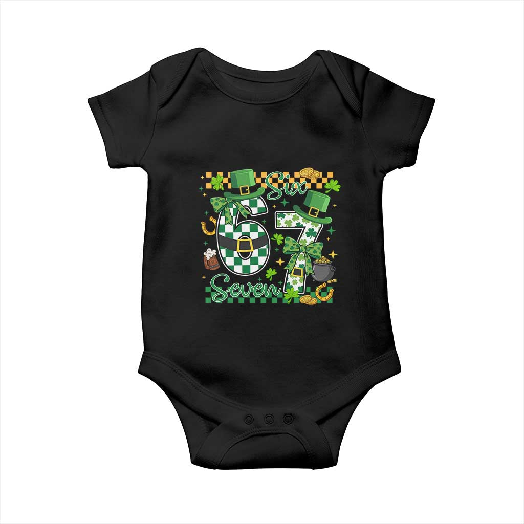 67 St Patricks Day Baby Onesie Funny Six Seven Meme Lucky Shamrock TS11 Black Print Your Wear