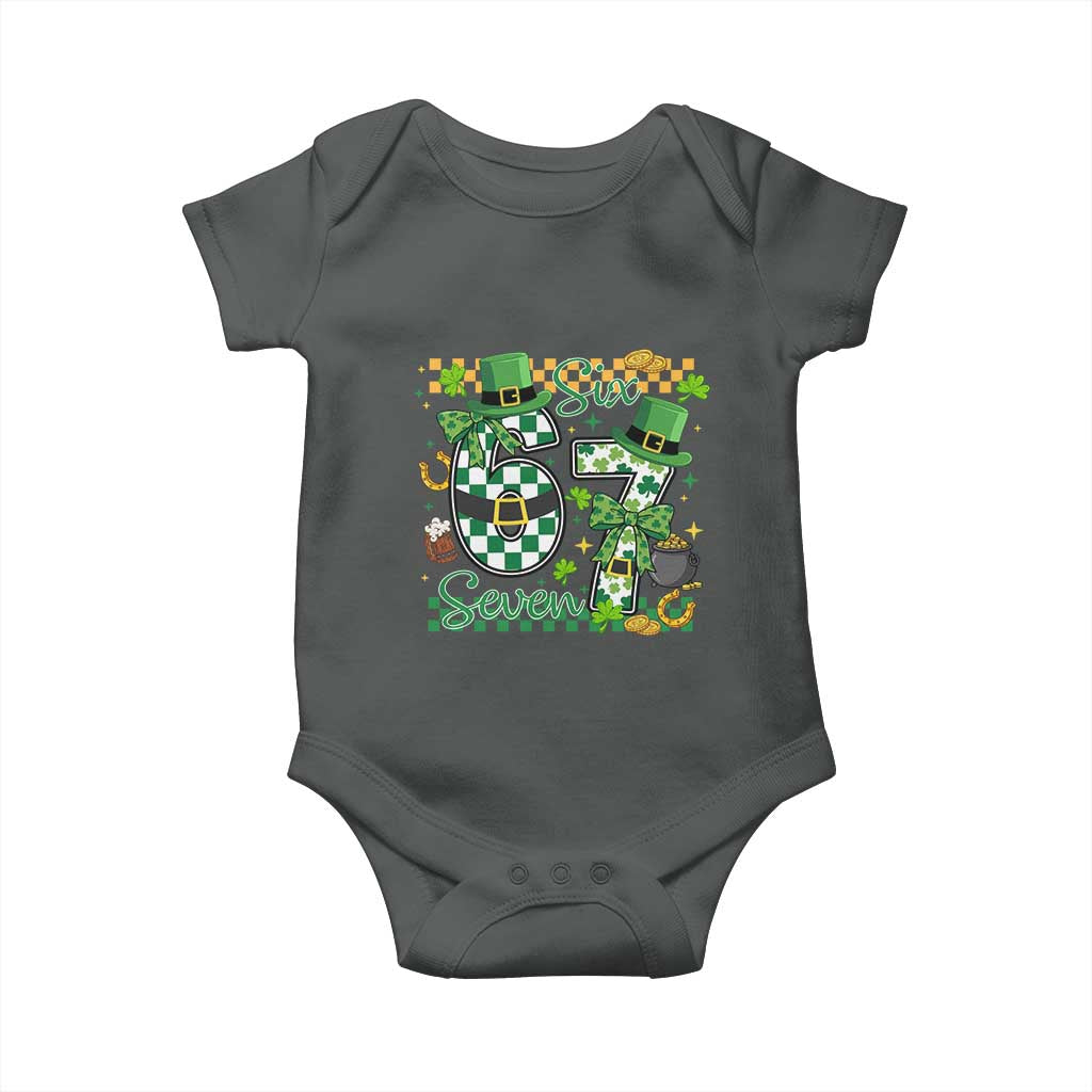67 St Patricks Day Baby Onesie Funny Six Seven Meme Lucky Shamrock TS11 Dark Heather Print Your Wear