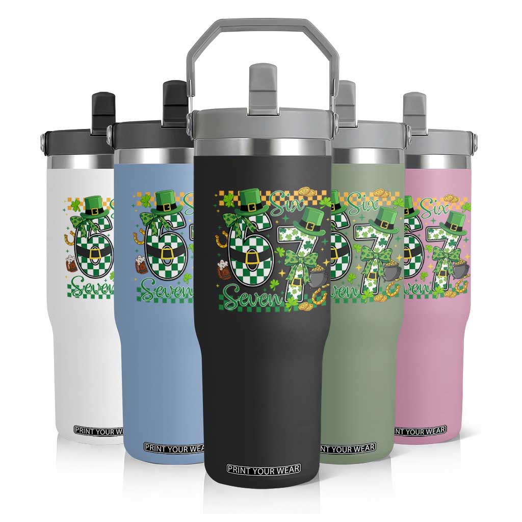 67 St Patricks Day Flip Straw Tumbler Funny Six Seven Meme Lucky Shamrock TS11 Print Your Wear