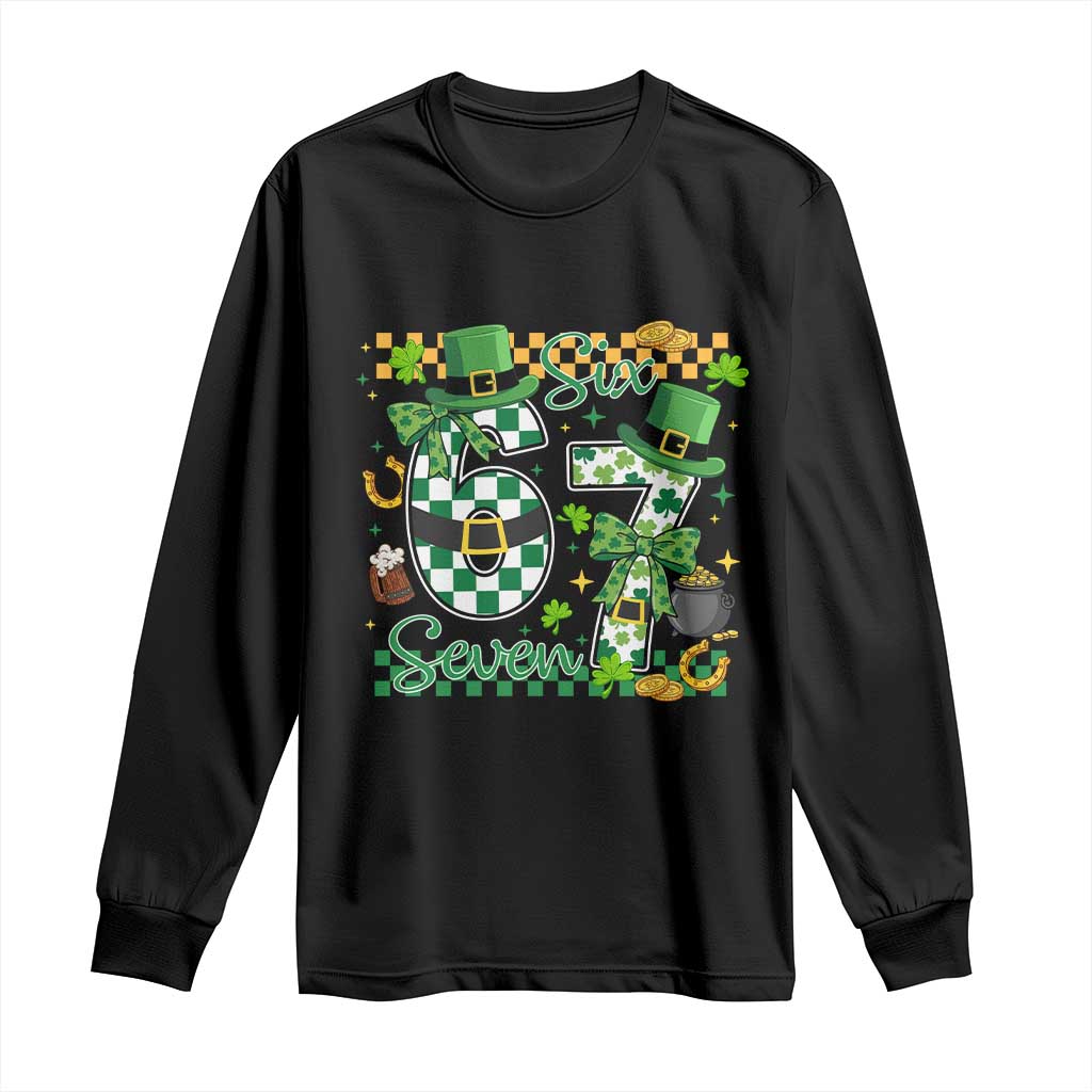 67 St Patricks Day Long Sleeve Shirt Funny Six Seven Meme Lucky Shamrock TS11 Black Print Your Wear