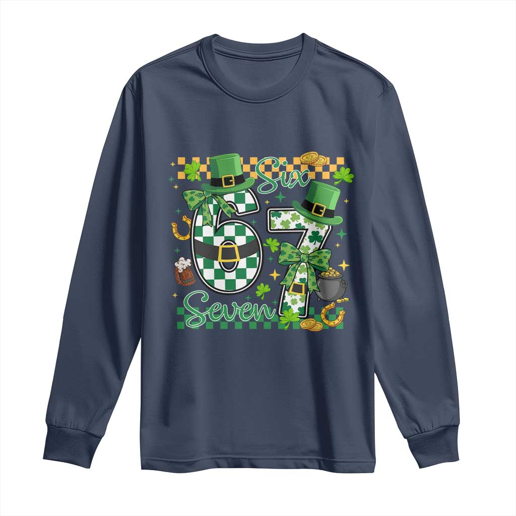 67 St Patricks Day Long Sleeve Shirt Funny Six Seven Meme Lucky Shamrock TS11 Navy Print Your Wear