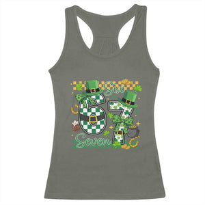 67 St Patricks Day Racerback Tank Top Funny Six Seven Meme Lucky Shamrock TS11 Military Green Print Your Wear