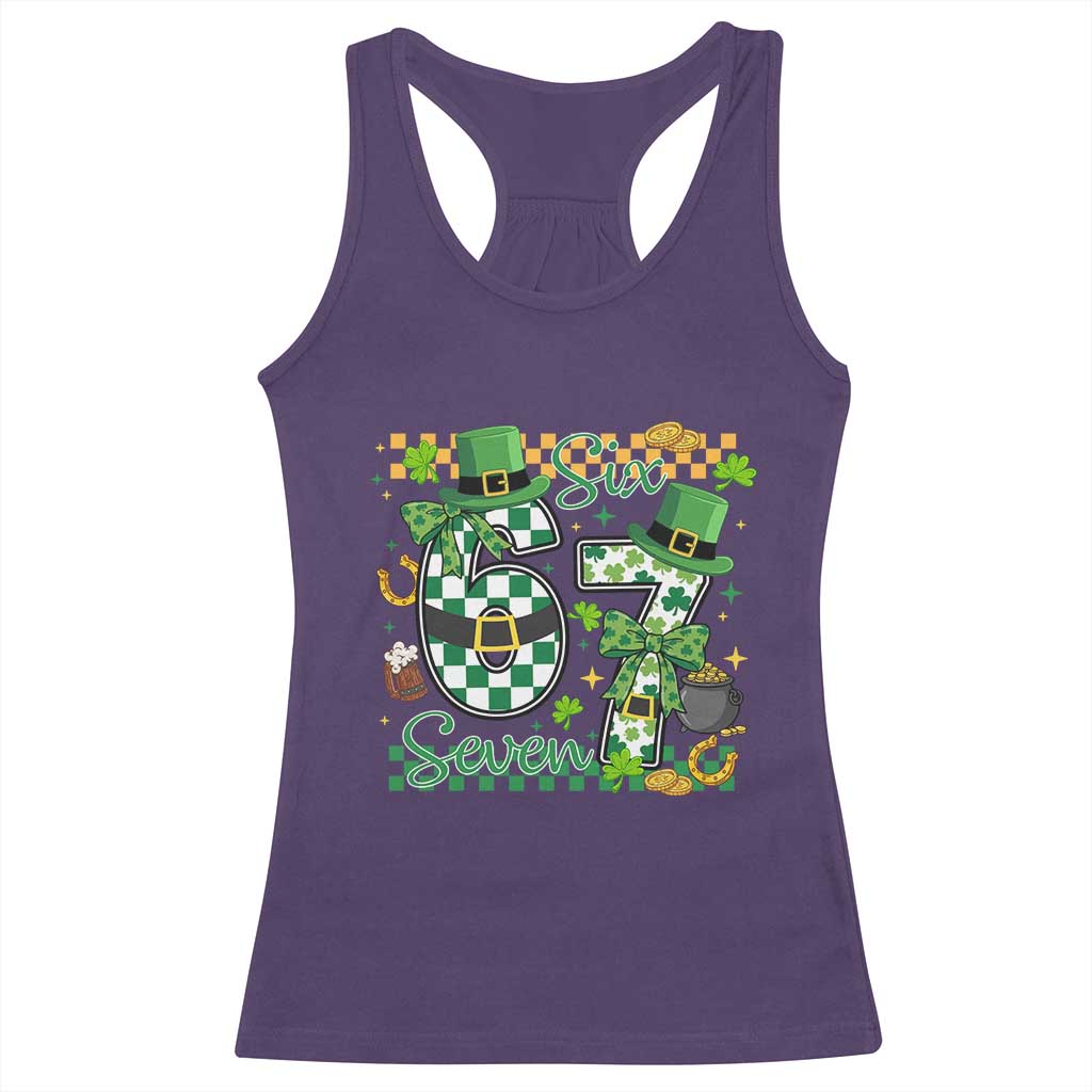 67 St Patricks Day Racerback Tank Top Funny Six Seven Meme Lucky Shamrock TS11 Purple Print Your Wear