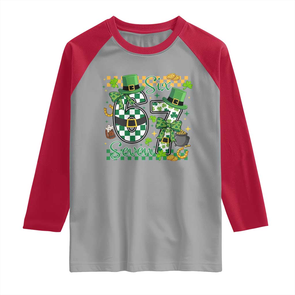 67 St Patricks Day Raglan Shirt Funny Six Seven Meme Lucky Shamrock TS11 Sport Gray Red Print Your Wear