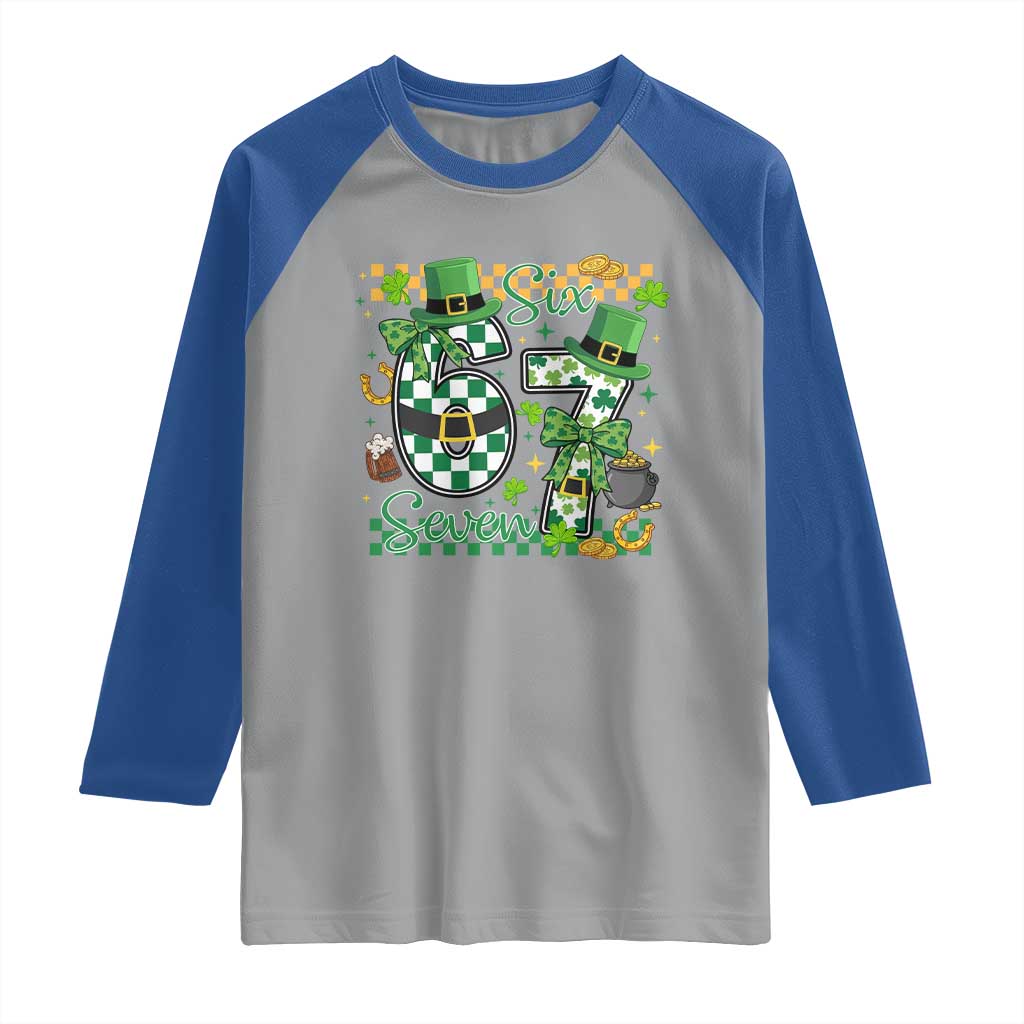 67 St Patricks Day Raglan Shirt Funny Six Seven Meme Lucky Shamrock TS11 Sport Gray Royal Print Your Wear