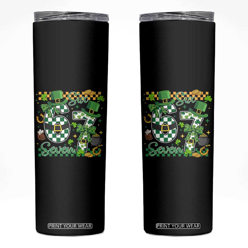 67 St Patricks Day Skinny Tumbler Funny Six Seven Meme Lucky Shamrock TS11 Black Print Your Wear