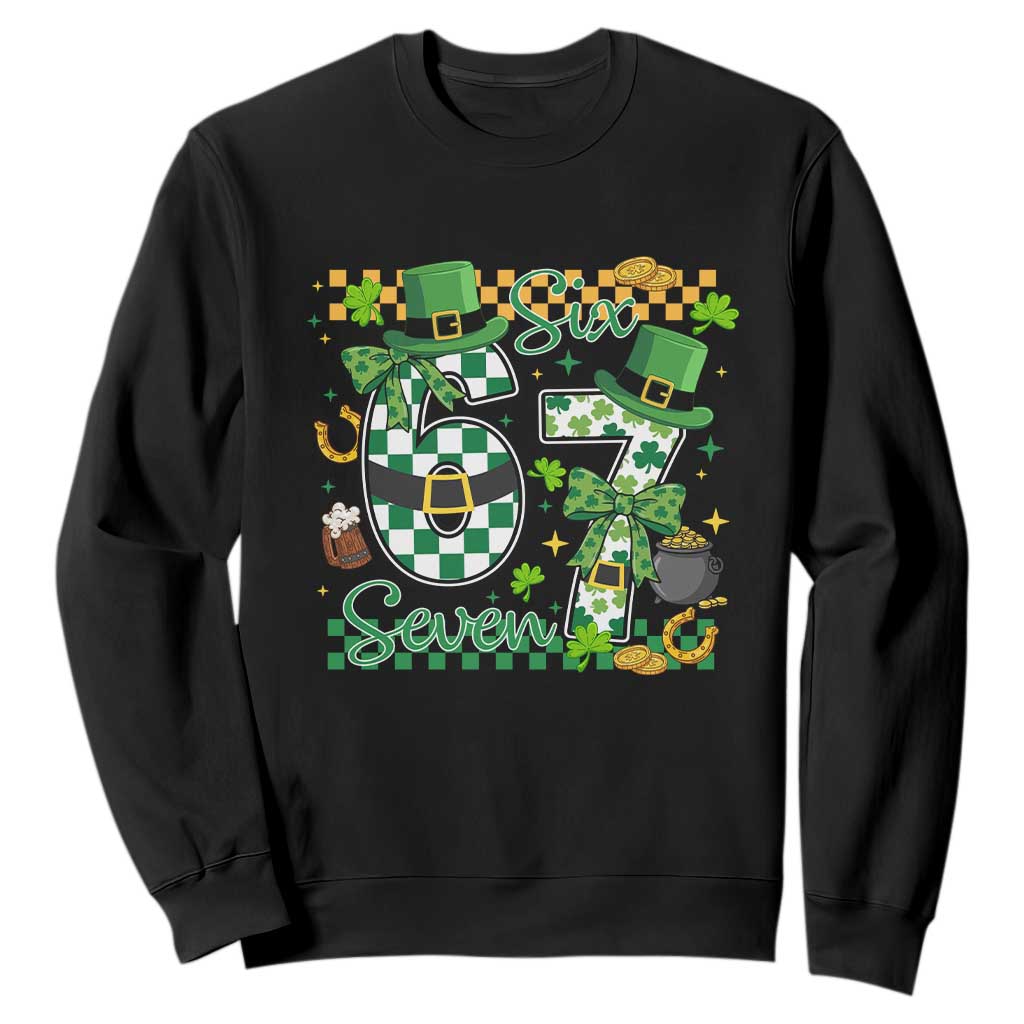 67 St Patricks Day Sweatshirt Funny Six Seven Meme Lucky Shamrock TS11 Black Print Your Wear