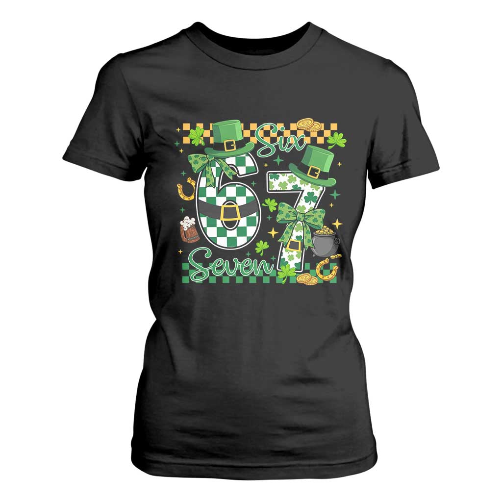 67 St Patricks Day T Shirt For Women Funny Six Seven Meme Lucky Shamrock TS11 Black Print Your Wear