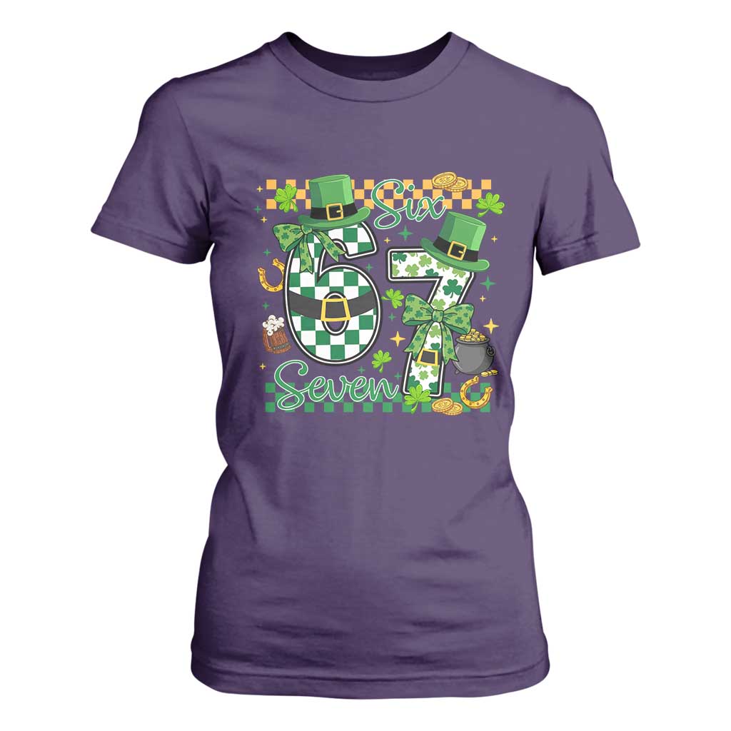 67 St Patricks Day T Shirt For Women Funny Six Seven Meme Lucky Shamrock TS11 Purple Print Your Wear