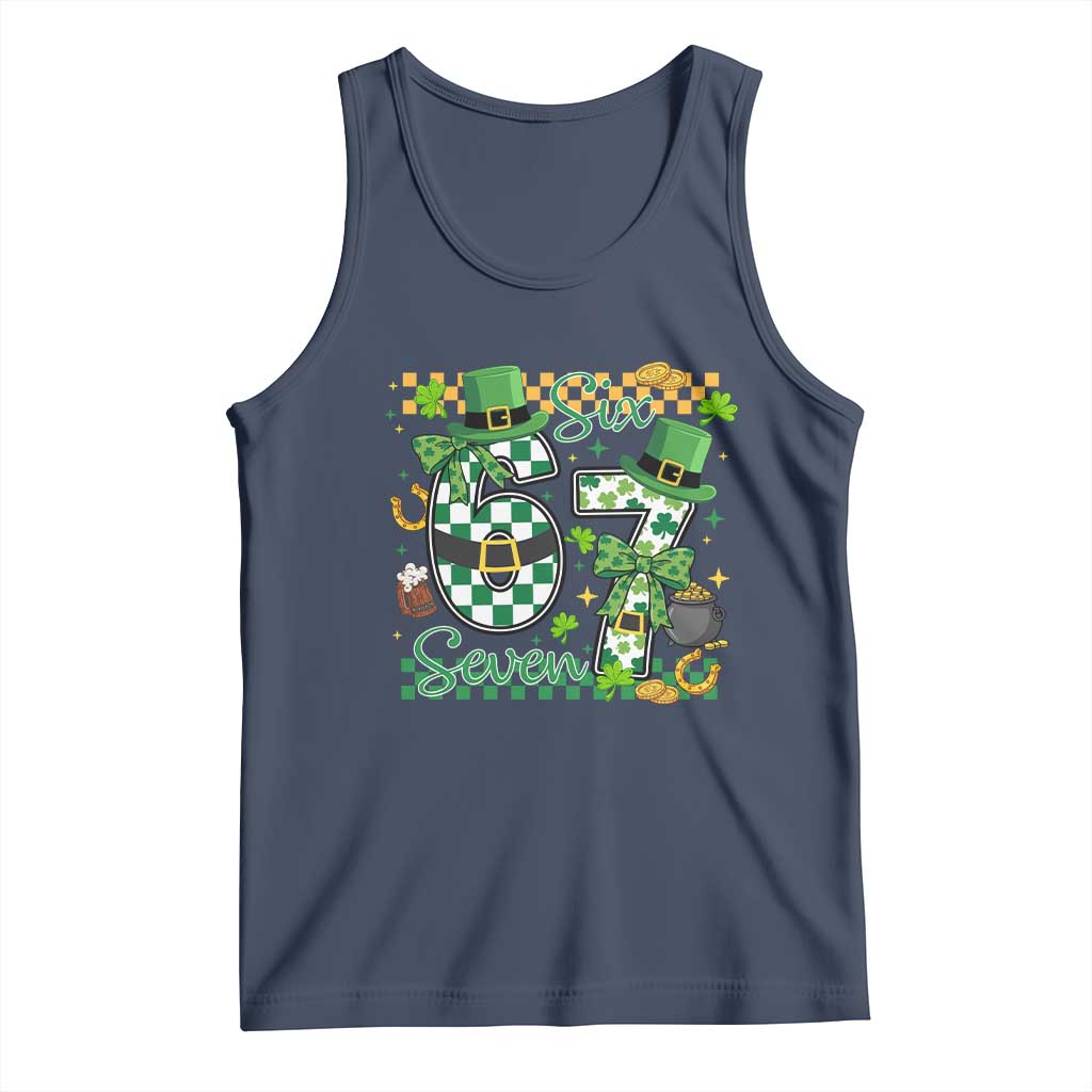 67 St Patricks Day Tank Top Funny Six Seven Meme Lucky Shamrock TS11 Navy Print Your Wear