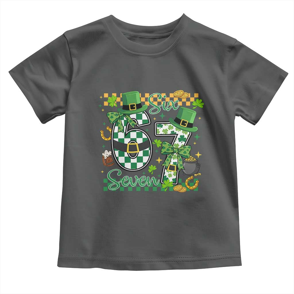 67 St Patricks Day Toddler T Shirt Funny Six Seven Meme Lucky Shamrock TS11 Dark Heather Print Your Wear