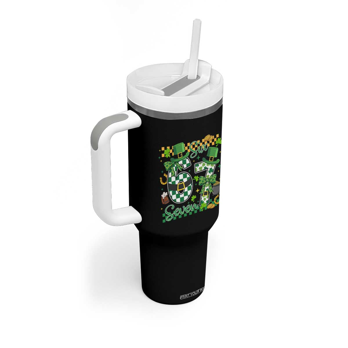 67 St Patricks Day Tumbler With Handle Funny Six Seven Meme Lucky Shamrock TS11 Print Your Wear