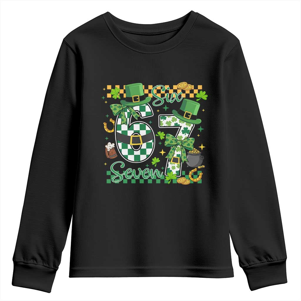 67 St Patricks Day Youth Sweatshirt Funny Six Seven Meme Lucky Shamrock TS11 Black Print Your Wear