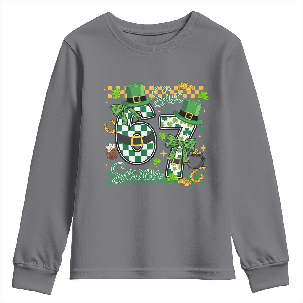 67 St Patricks Day Youth Sweatshirt Funny Six Seven Meme Lucky Shamrock TS11 Charcoal Print Your Wear