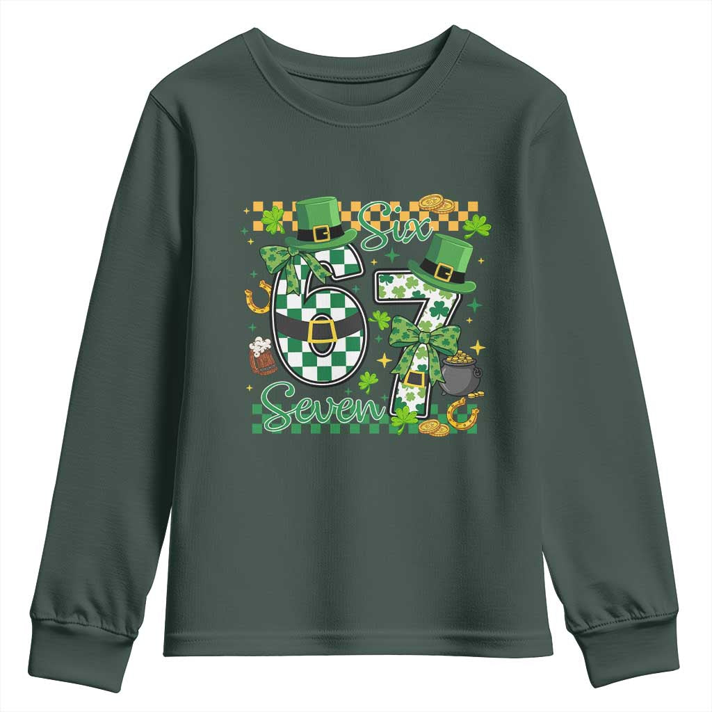 67 St Patricks Day Youth Sweatshirt Funny Six Seven Meme Lucky Shamrock TS11 Dark Forest Green Print Your Wear